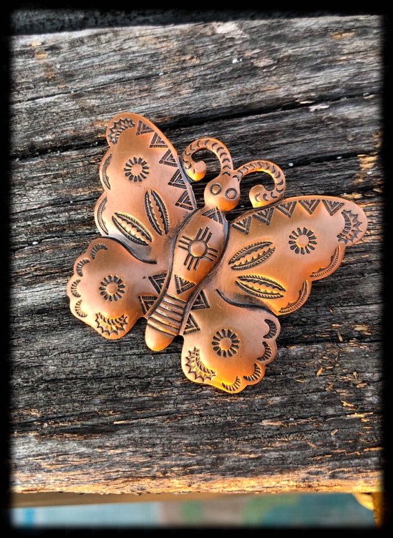 Vintage Copper Southwestern Style Butterfly Brooch