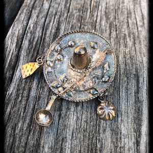 Vintage Antique 900 Coin Silver Mexican Hat Brooch W