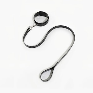 Locking Collar and Leash Set - Shiny, Sturdy, Handcrafted, PVC Faux Vegan, Choker with Leash