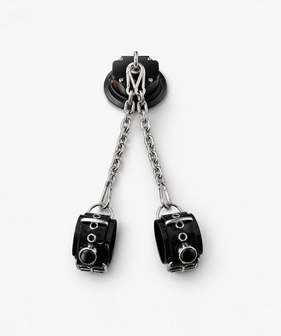 Portable Bondage Set with Heavy-Duty Suction Cup Anchor, Wrist Cuffs, Single-Point Wall/Bed Mount with Carabiner–Mobile Fixation Kit