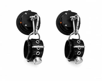 Conjunto de sujeción portátil con anclaje de ventosa de alta resistencia, esposas para tobillos y muñecas, soporte de pared/cama de un solo punto con mosquetón – Kit de fijación móvil