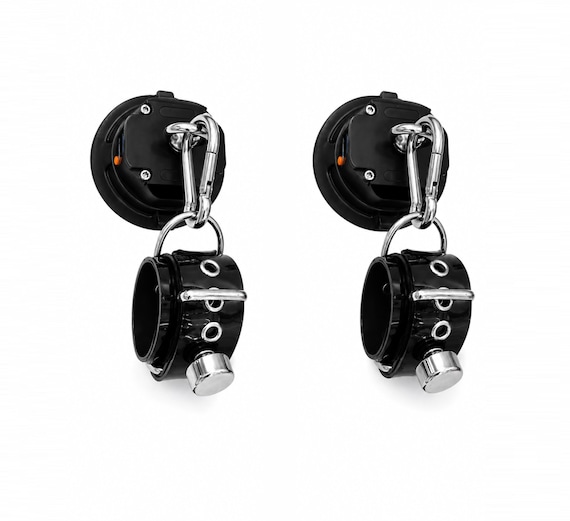 Portable Bondage Set with Heavy-Duty Suction Cup Anchor, Ankle & Wrist Cuffs, Single-Point Wall/Bed Mount with Carabiner–Mobile Fixation Kit