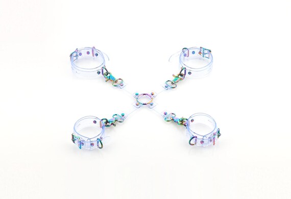 Rainbow Transparent PVC Wrist & Ankle Cuffs with Hog Tie | Durable Bondage Set with Locking Buckles for BDSM, Submissive and Restraint Play