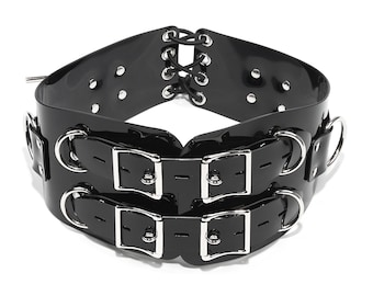 Lockable Waist Cincher Belt Glossy PVC Locking Waist Belt  Cuff – Handmade Bondage  Sexy Accessory