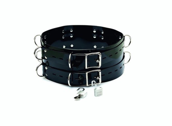 Glossy PVC Locking Waist Belt  Cuff – Handmade Bondage Accessory