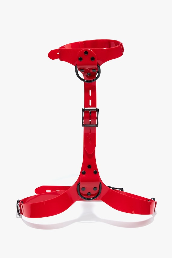 Red Glossy Adjustable Bust Harness with Collar & D-Rings