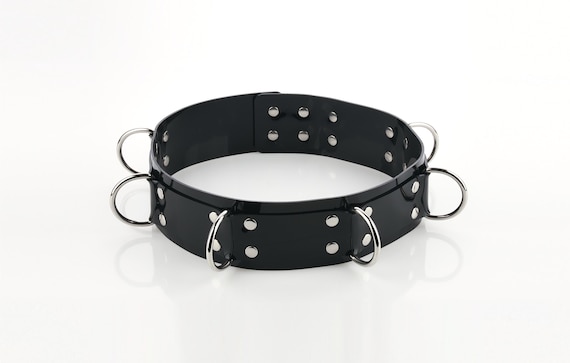 Waist Belt Bondage Harness w/ D-Rings & Locking Padlock - Black PVC, BDSM Restraints, Fetish Wear, Corset, Self Bondage, Bondage Gear