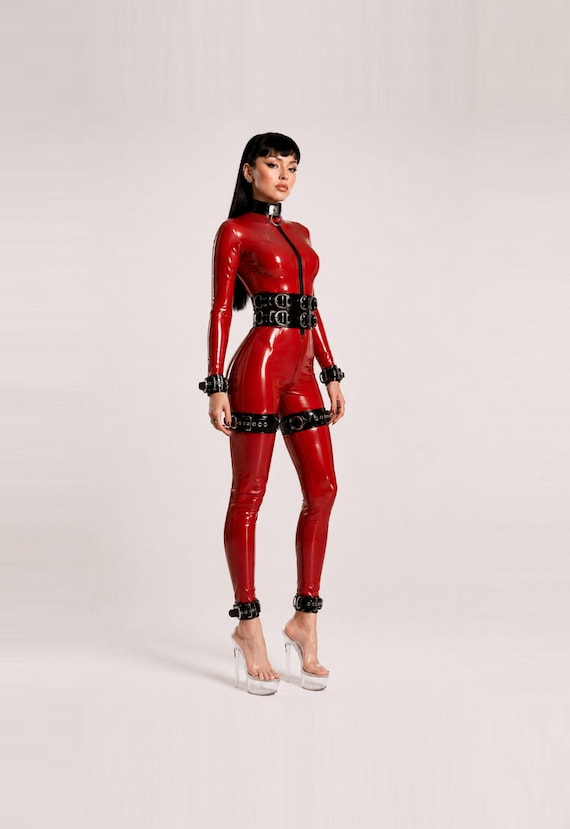 Black Bondage Restraint Set with Collar, Waist Belt, Wrist & Ankle Cuffs – Stainless Steel Hardware and Segufix Locks