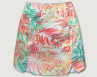 Pamela | Palm Tree Print Mini Skirt With Front Cut-Outs | Handmade to Order