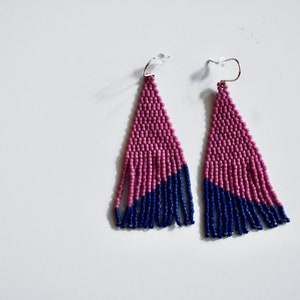 Sammy in pink and purple - beaded earrings, long earrings, fringe earrings, seed bead earrings