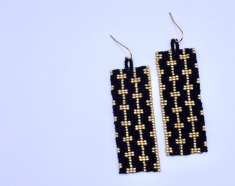 SOH 2021 in Black and Gold - beaded earrings, long earrings, fringe earrings, seed bead earrings