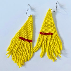 Dash in Yellow and Red - beaded earrings, long earrings, fringe earrings, seed bead earrings