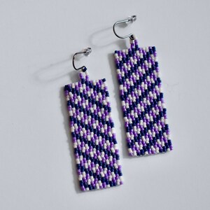 Diags in Denim, Purple, and Pink - beaded earrings, long earrings, fringe earrings, seed bead earrings