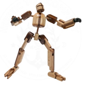 Wooden Action Figure, Robot Toy, Handcrafted Robot Toy with Pewter Hands by Heretic Toy Co.