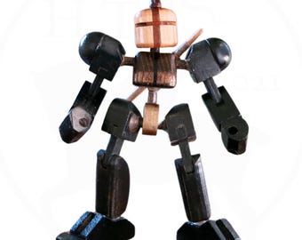 Handmade Wooden Robot Action Figure: Earth Trooper Toy