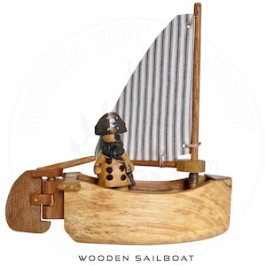 Wooden Toy Boat, Toy Sailboat, Handcrafted Wooden Boat with Pirate Captain | Not for use in water, solid surfaces only