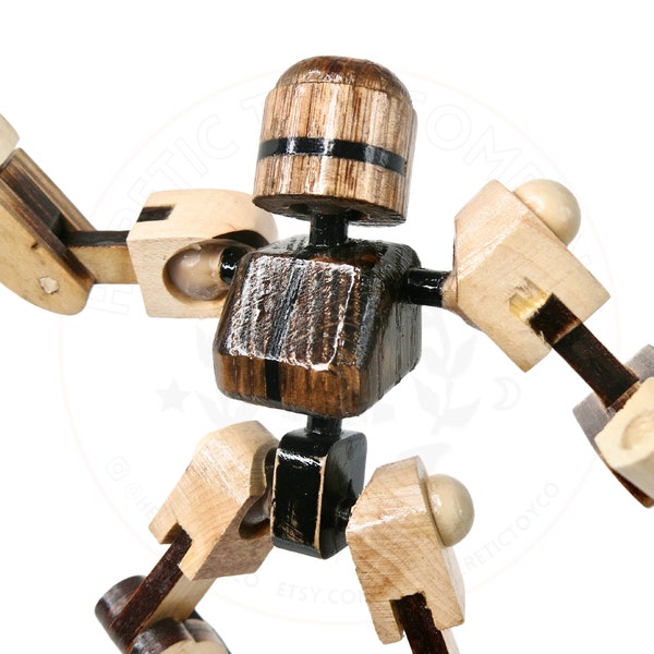 Wooden Robot, Wooden Toy, Handmade Wooden Action Figure by Heretic Toy Co.