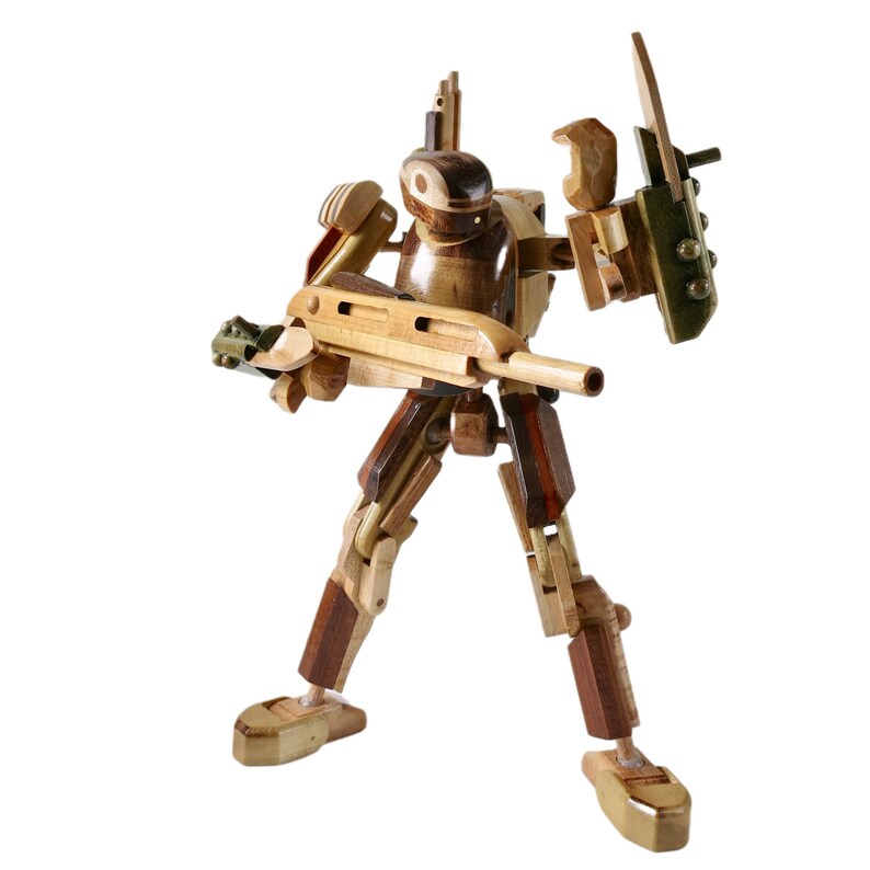 Wooden Robot Wooden Action Figure With Forearms Etsy