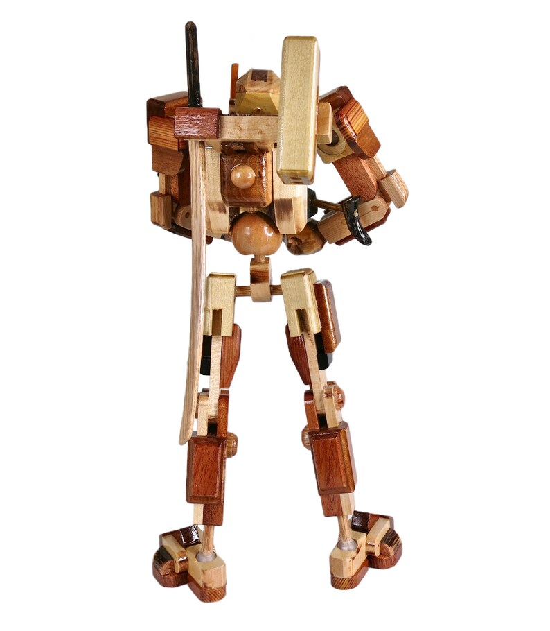 Wooden Robot Wooden Action Figure With Red LED Helmet Light Etsy
