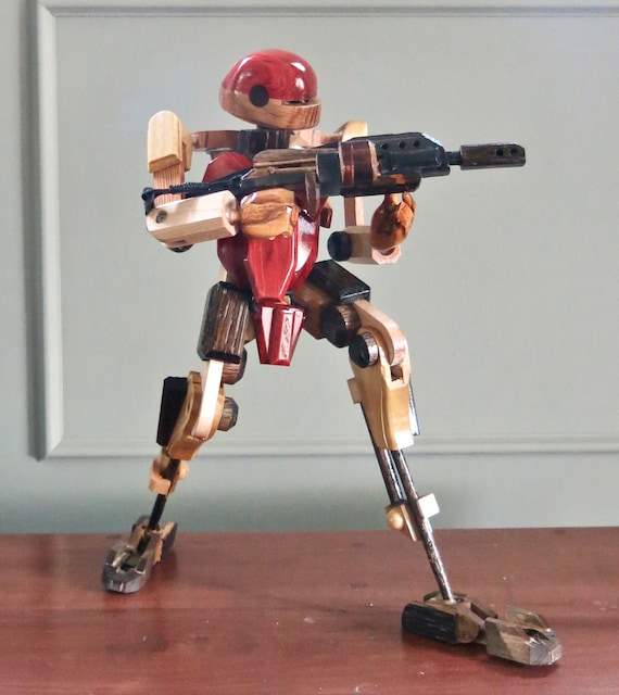 手作りの木製関節式アクションフィギュア（磁器製の頭蓋骨付き 