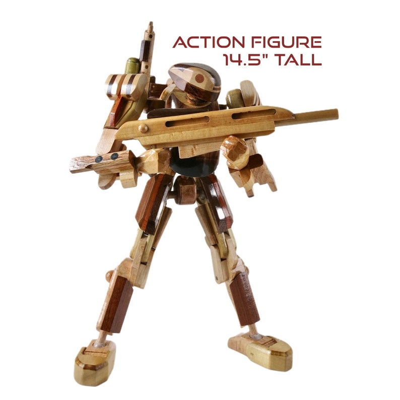 Wooden Robot Wooden Action Figure With Forearms Etsy
