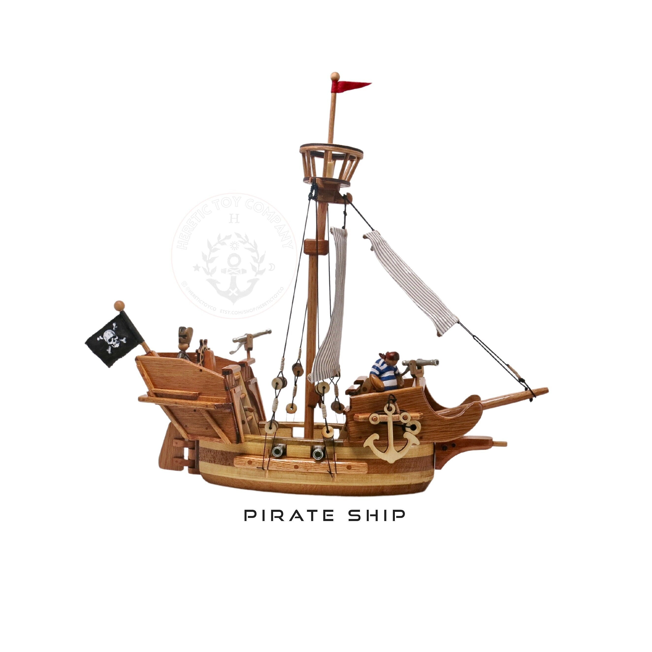 Pirate Wooden Toy Ship, Boat Toy Handcrafted Sturdy Design Eco-friendly