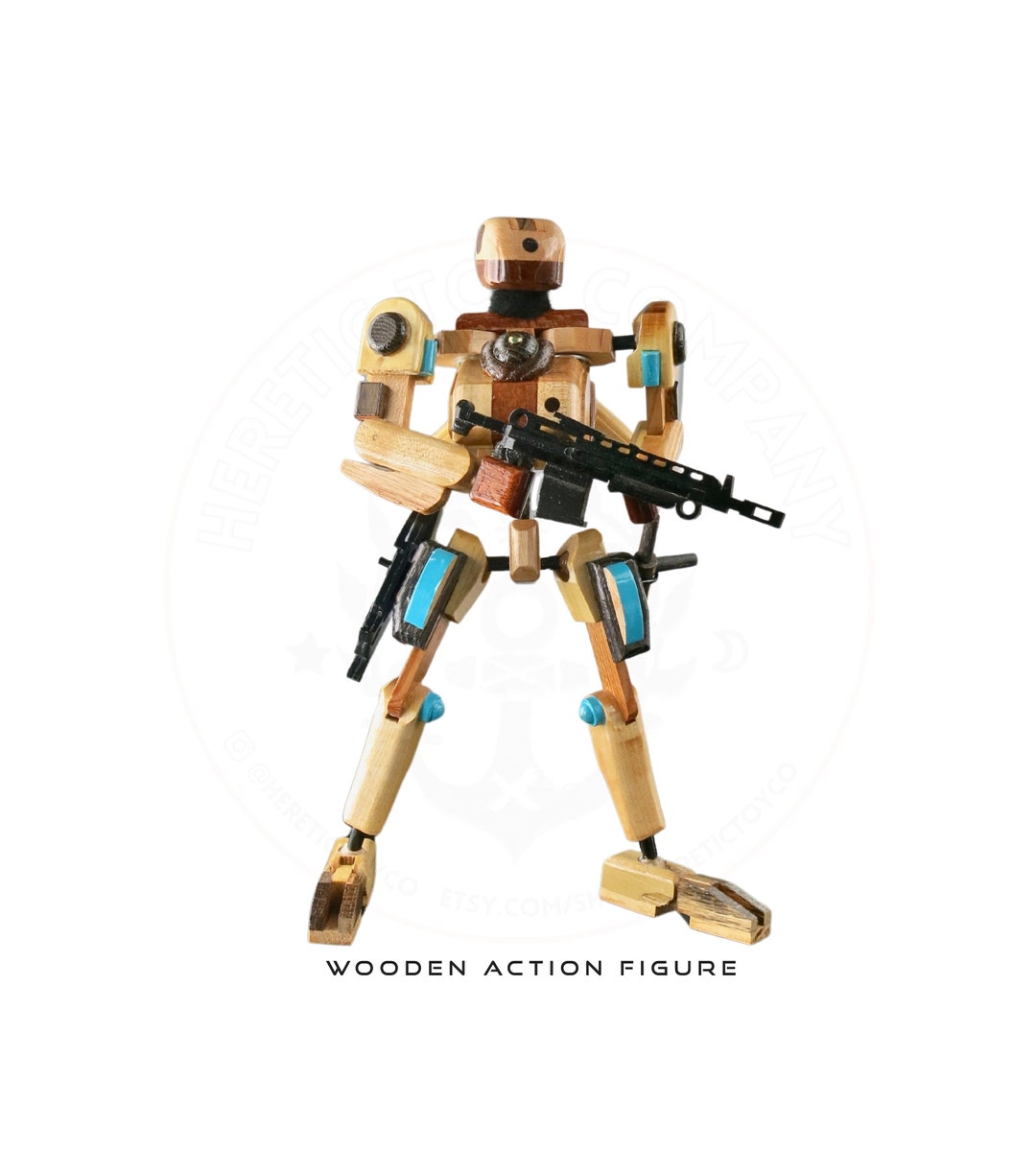 Action Figure Wooden Robot, Handmade Action Figure by Heretic Toy Co