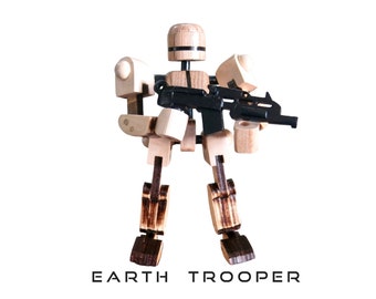 Wooden Toy, Wooden Robot, Earth Trooper, Handmade Wooden Action Figure by Heretic Toy Co.