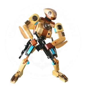 Actionfigur Holz Roboter, Handgefertigte Actionfigur von Heretic Toy Co., Weihnachtsgeschenk, Geburtstagsgeschenk
