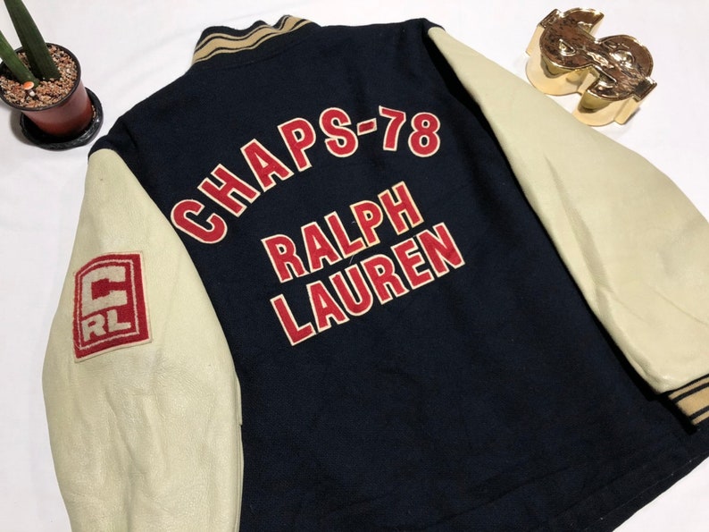 Vintage 90's Chaps Ralph Lauren leather jacket Big Logo | Etsy