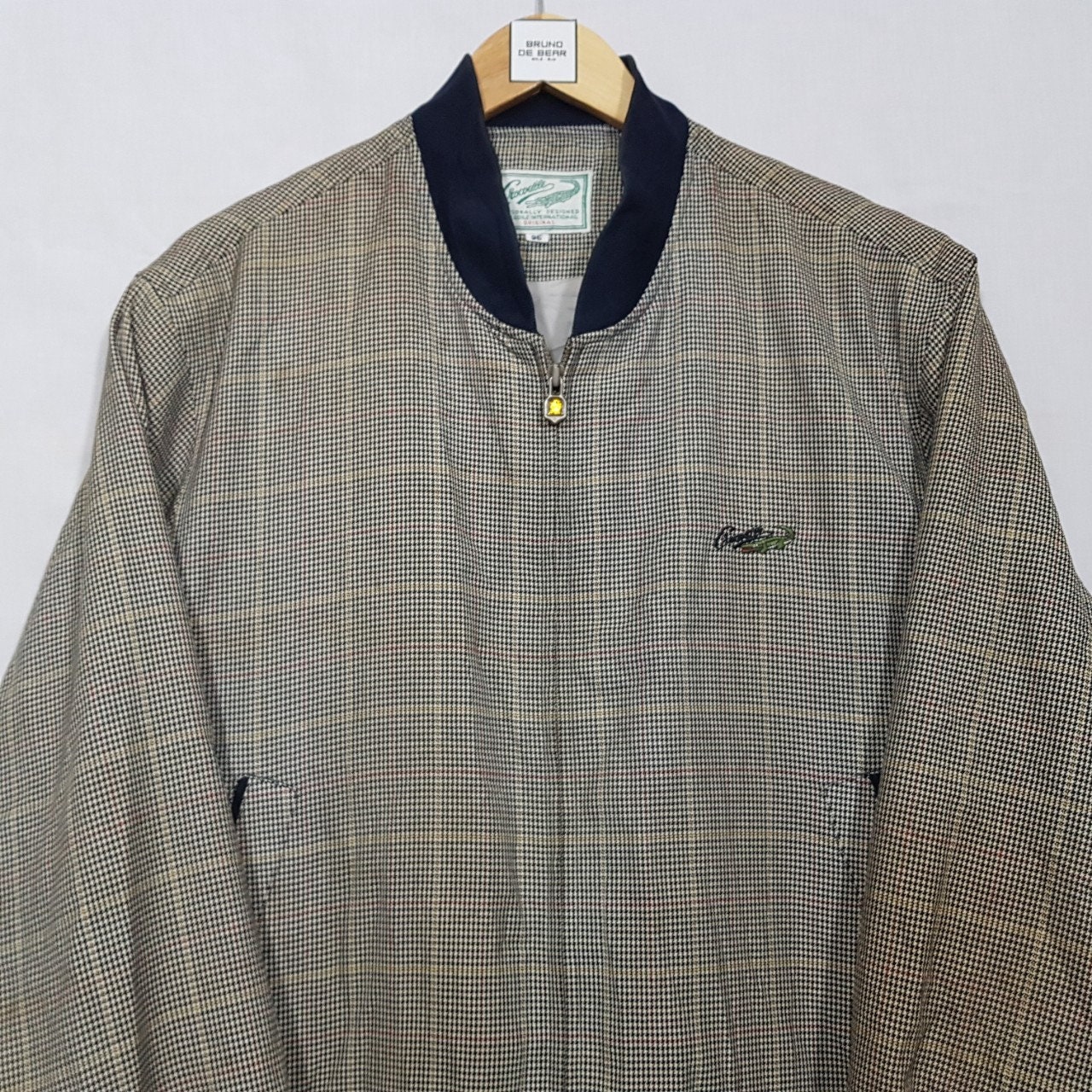 Mens Vintage CROCoDILE Wool Blend Plaid Zip Jacket purple blue gray Size  Large