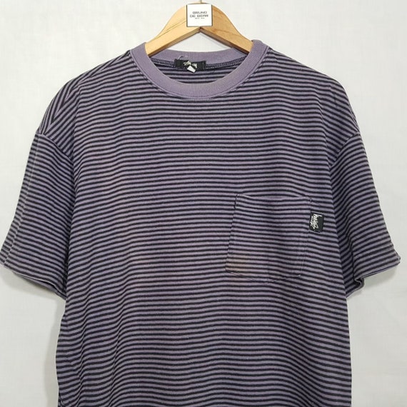 Vintage 80's STUSSY T Shirt Striped Pocket - Etsy