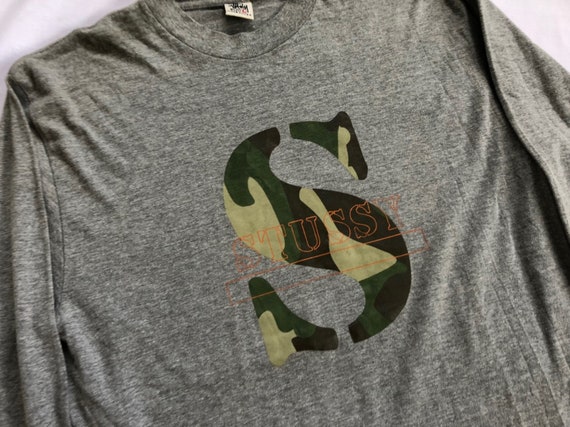 Vintage Stussy Big Logo Camo Shirt Long Sleeve Etsy