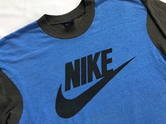 Vintage 80's NIKE shirt lange mouw groot logo blauw tag - Etsy België
