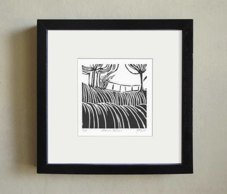 lino print abstract small hand pulled art print Original linocut print black and white