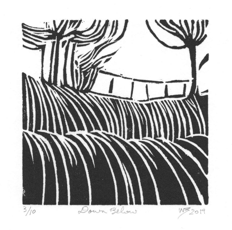 lino print abstract small hand pulled art print Original linocut print black and white