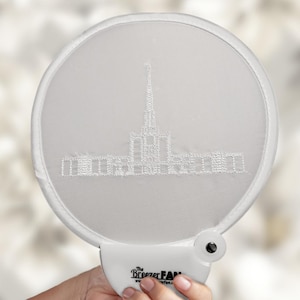 Embroidered Temple/Church Fan. One of a kind gifts for that person who has everything. Unique Christmas gifts. Stocking Stuffers.