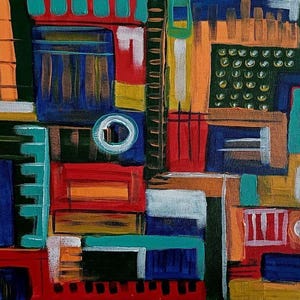 Abstract Acrylic Painting on Canvas | 12x16" Geometric Wall Art, Signed by Krysia
