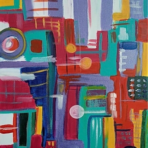 Abstract Acrylic Painting on Canvas | 12x16" Geometric Wall Art, Signed by Krysia image 1