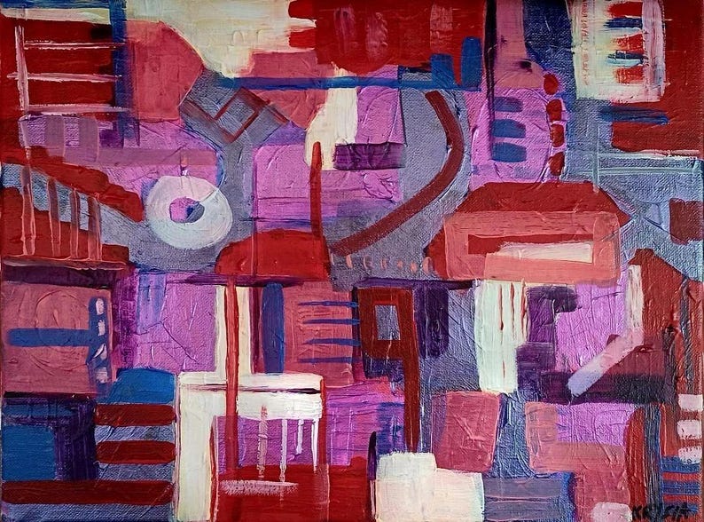 Abstract Acrylic Painting on Canvas | 12x16" Geometric Wall Art, Signed by Krysia image 1