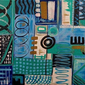 Abstract Acrylic Painting on Canvas | 15.5 x 19.5" Geometric Wall Art, Signed by Krysia