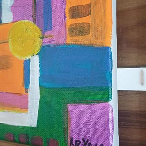 キャンバスに描かれた抽象的なアクリル画 | 12x16インチの幾何学模様の壁掛けアート、クリシアのサイン入り 画像 2