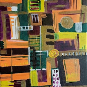 Abstract Acrylic Painting on Canvas | 12x16" Geometric Wall Art, Signed by Krysia image 1