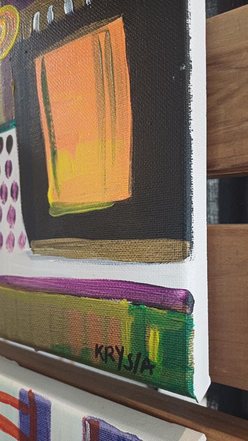 Abstract Acrylic Painting on Canvas | 12x16" Geometric Wall Art, Signed by Krysia image 2