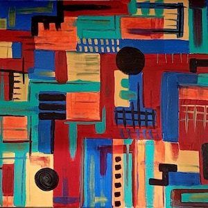 Abstract Acrylic Painting on Canvas | 12x16" Geometric Wall Art, Signed by Krysia image 1