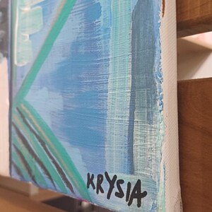 Abstract Acrylic Painting on Canvas | 15.5 x 19.5" Geometric Wall Art, Signed by Krysia image 2