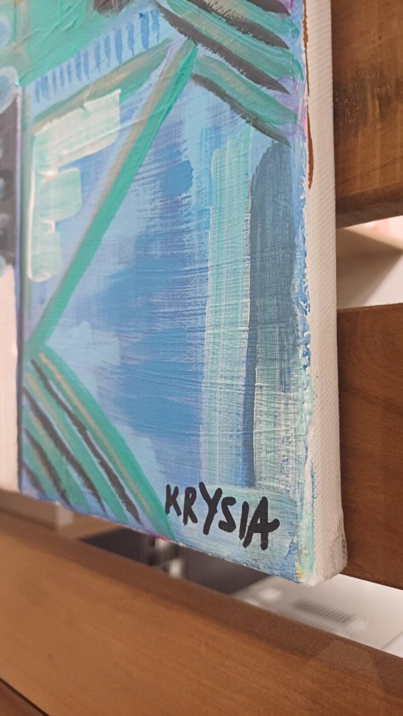 Abstract Acrylic Painting on Canvas | 15.5 x 19.5" Geometric Wall Art, Signed by Krysia image 2