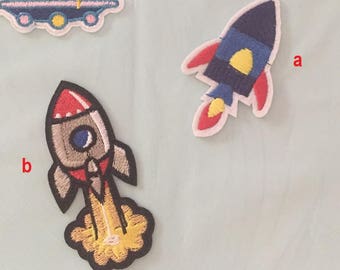 Rocket Embroidered Iron On Patch, space rocket sewing patch, rocket patch