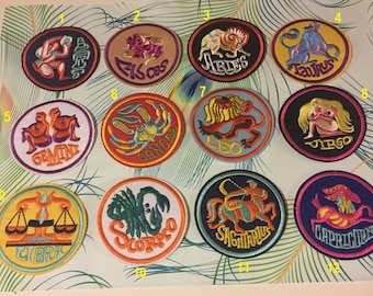 ZODIAC Embroidered patch, zodiac Iron On Patch, ASTROLOGY patch, HOROSCOPE dates patch