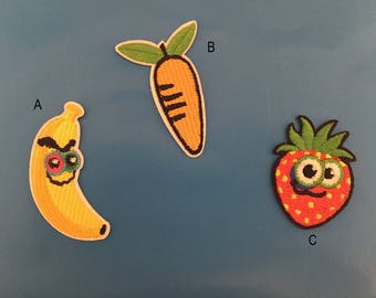 Grappige vruchten Embroidered patch, Banana ijzer op Patch met wortel patch, aardbei patch, schattige voedsel patch, plantaardige patch